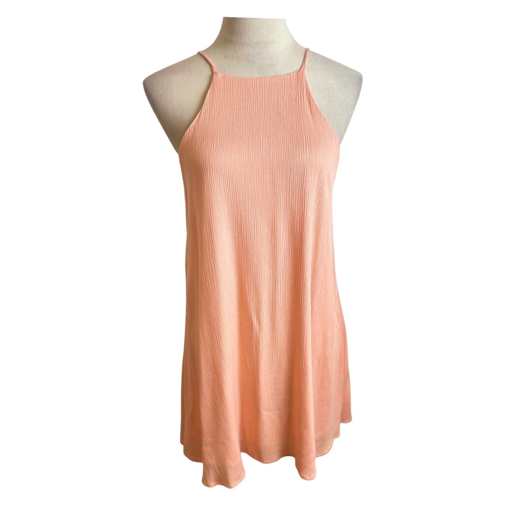Mabel Rayon Women's Peach Apricot Crinkle Halter Neckline‎ Mini Dress Size Small